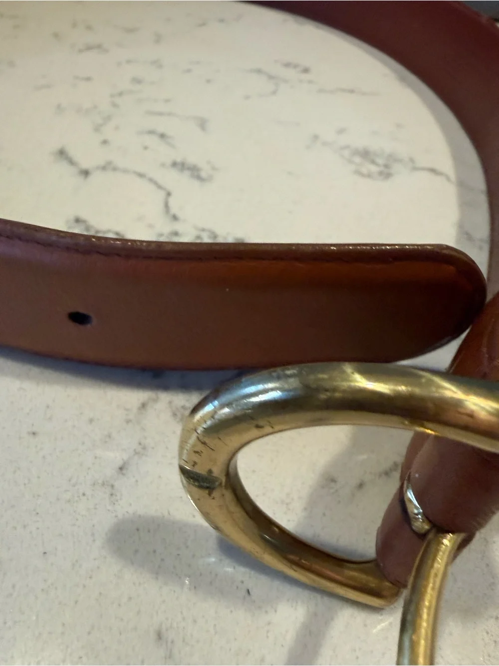 Coach Tan Leather Belt with Brass Round Buckle